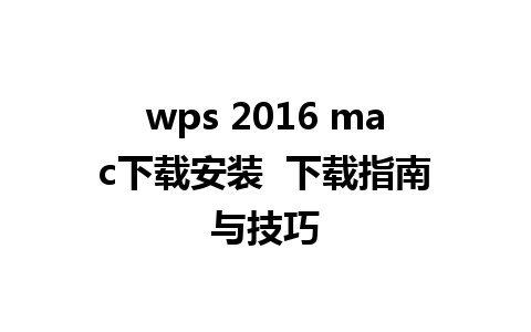 wps 2016 mac 下载安装  下载指南与技巧