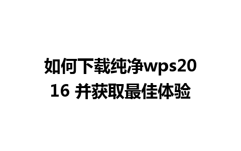 如何下载纯净 wps2016 并获取最佳体验