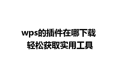 wps 的插件在哪下载 轻松获取实用工具